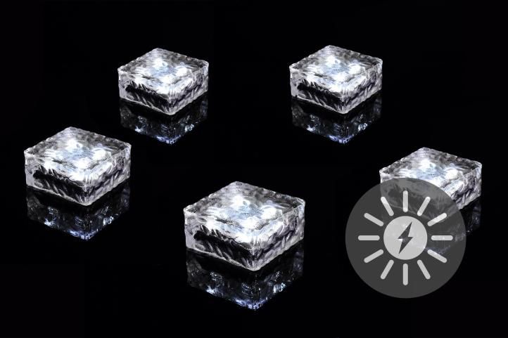 Nexos  55817 sada 5 ks solárního osvětlení - skleněná cihla 4 LED bílé 10x10x5 cm