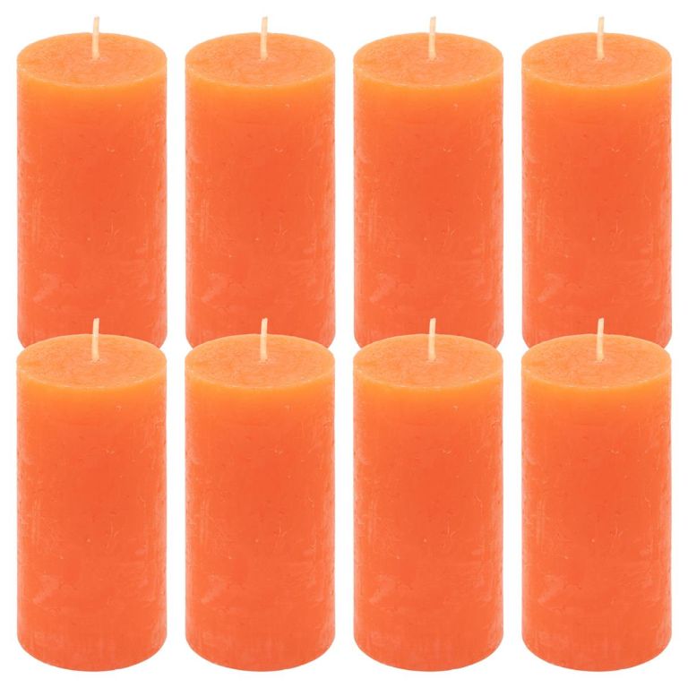 Sada rustikálních svíček, 10 cm,  Ø 5 cm, oranžová, 8 ks