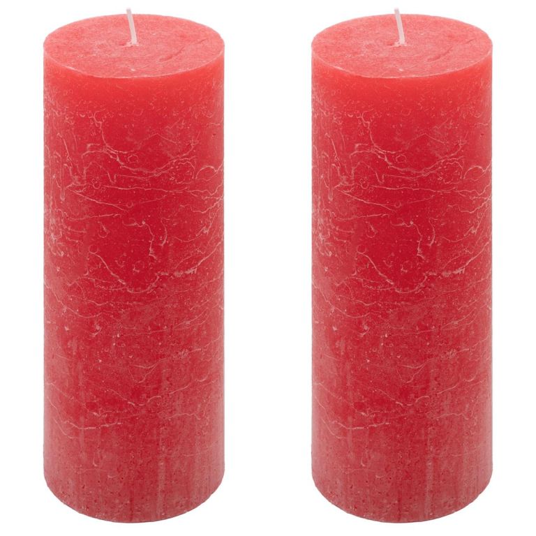 Sada rustikálních svíček, 20 cm, Ø 7,5 cm, červená, 2 ks