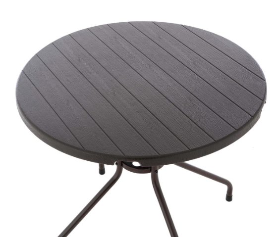 Okrúhly bistro stôl 80 cm – hnedý, oceľ a plast