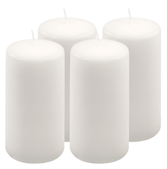 Bílé parafínové svíčky 15 cm, 65 h, 4 ks