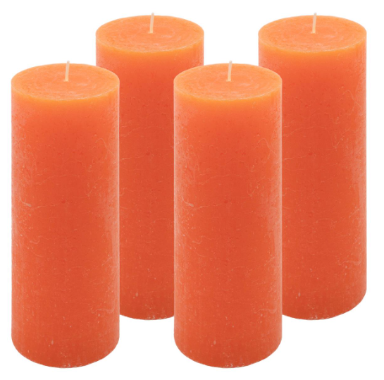 Sada 4 rustikálních svíček oranžové barvy, výška 20 cm