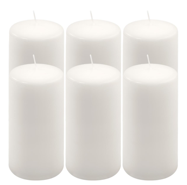 Bílá parafínová svíčka 15 cm, 65 h hoření, 6 ks