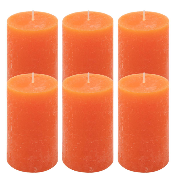 Oranžová parafínová svíčka rustikální 11,5 cm, 40 h, 6 ks