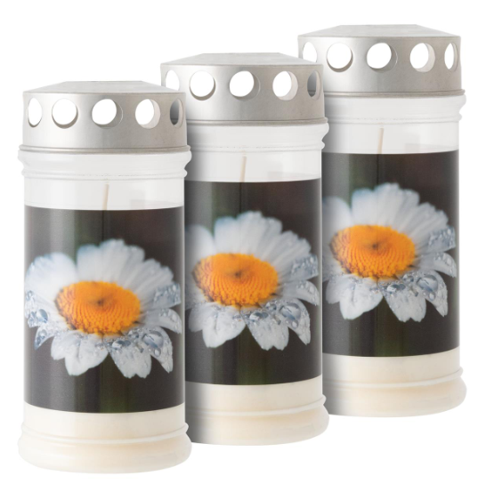 Plastová náhrobní svíčka "květina", sada 3 ks, 17 cm