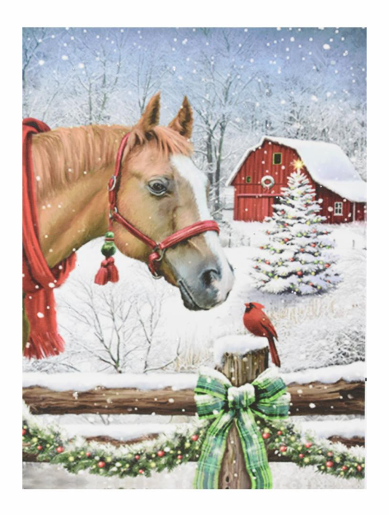 Nástěnná malba koně a vrabce, LED, 30 x 40 cm