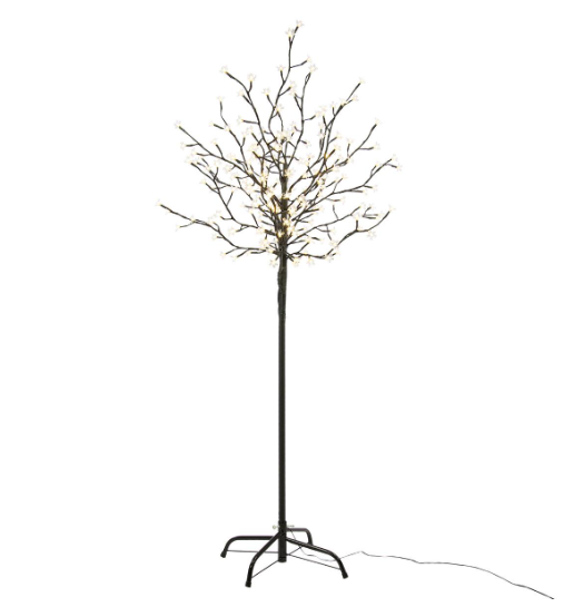 Dekorativní LED strom s květy, teple bílá, 1,5 m