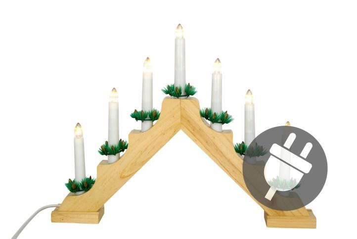 Vánoční dekorace - dřevěný svícen, 7 LED diod