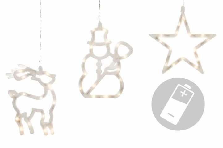 Nexos 32549 Vianočné dekorácie na okno - hviezda, snehuliak, sob - studená biela