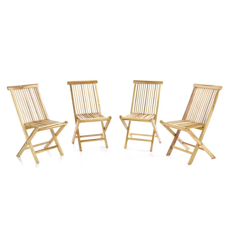 Skladacia stolička z teakového dreva DIVERO, 4 kusy