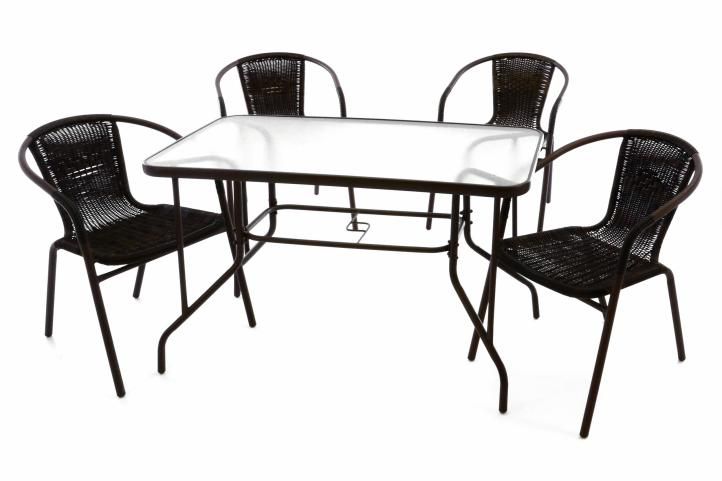 Záhradný set - 4 polyratanové stoličky a sklenený stôl