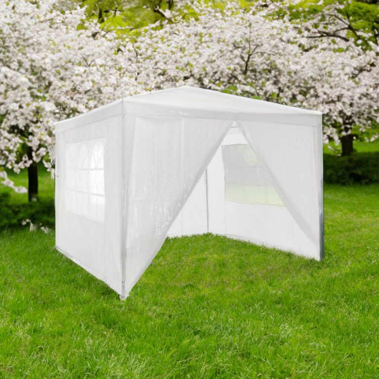 E-shop Garthen 40611 Záhradný párty stan klasický 3x3 + bočné steny - biela