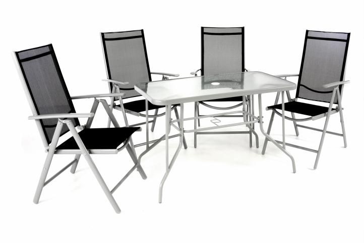 Zahradní skládací set, stůl + 4 židle, černý