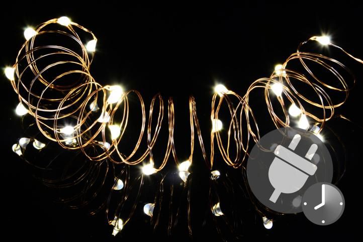Vánoční světelný řetěz, MINI 50 LED s časovačem, teple bílý
