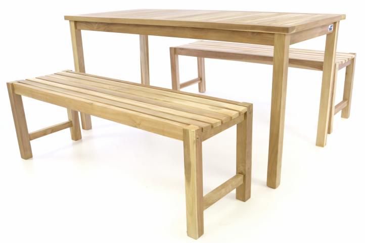 Záhradný set lavíc a stola DIVERO - neošetrené teakové drevo - 150 cm
