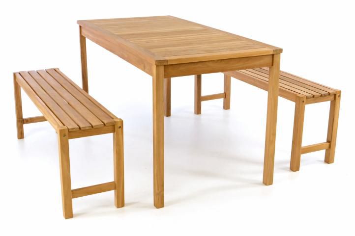 Zahradní set lavic a stolu DIVERO - ošetřené týkové dřevo - 135 cm