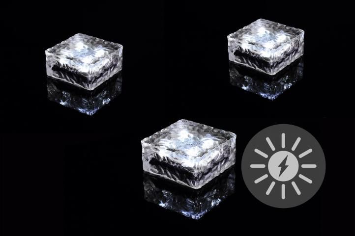 Sada 3 ks solárneho osvetlenia - sklenená kocka - biela