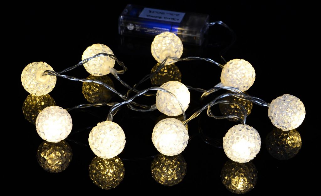 Vánoční řetěz - světelné koule, 10 LED, teple bílé
