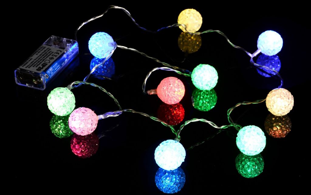 Vánoční řetěz, světelné koule, 10 LED, barevné