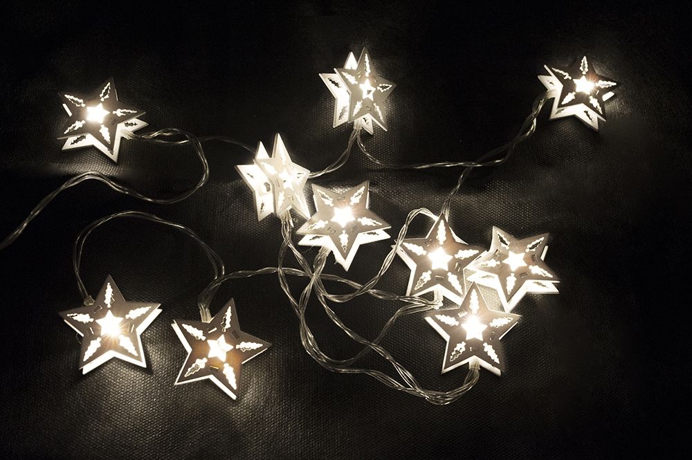 HOLZ Vánoční dekorativní řetěz - bílé hvězdy, 10 LED