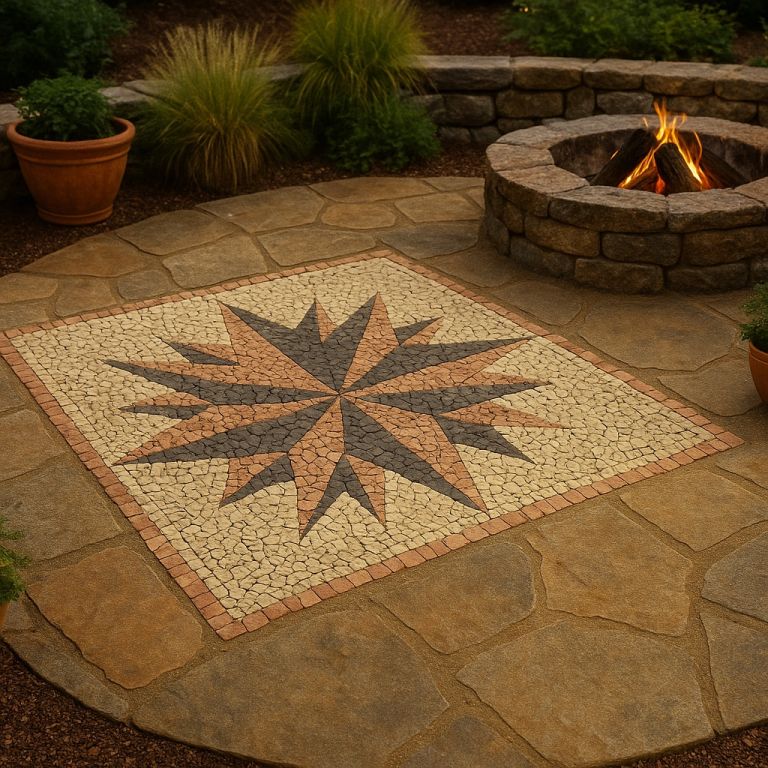 DIVERO mramorová mozaika kompas - 120 x 120 cm