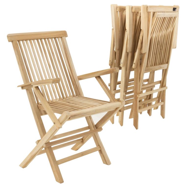  Sada 4 kusů zahradní židle DIVERO skládací - týkové dřevo