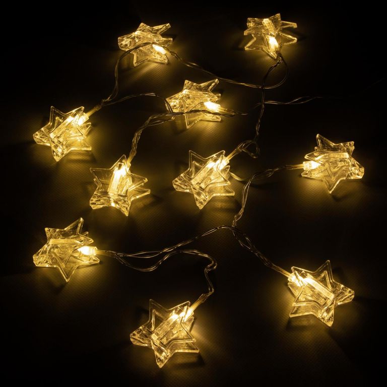Vánoční světelný řetěz, hvězdy, teple bílé, 10 LED