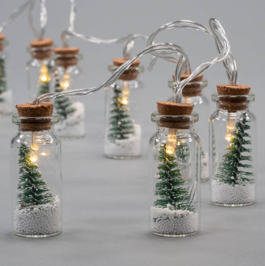 Vánoční dekorativní řetěz 8 LED, mini skleničky se stromky