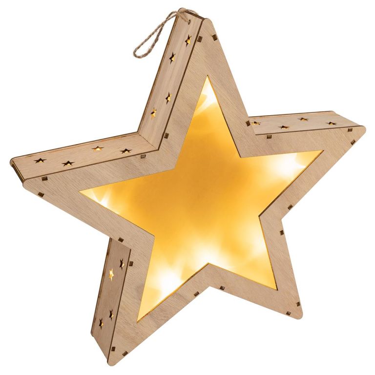 Nexos  65859 Vánoční dřevěná hvězda s 3D efektem, 10 LED