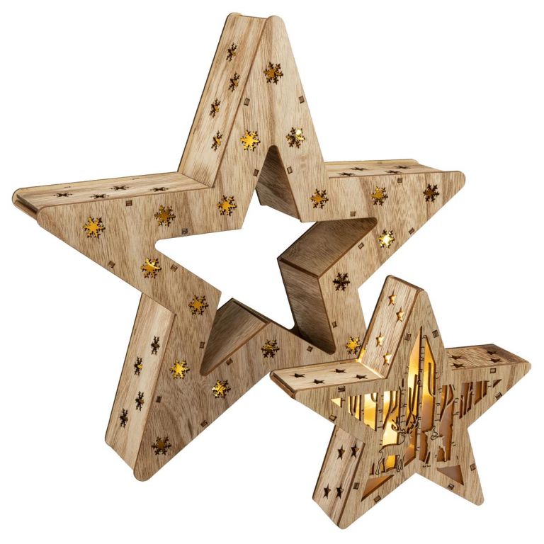 Sada 2 drevených vianočných hviezd - 15 LED