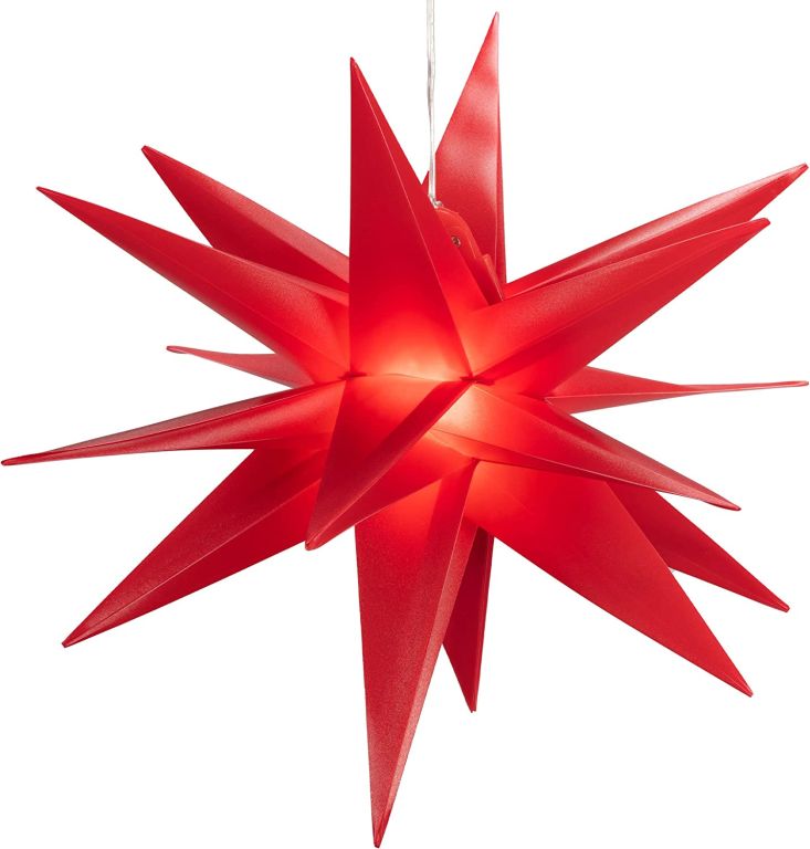 Vánoční dekorace hvězda s časovačem 35 cm, 10 LED, červená