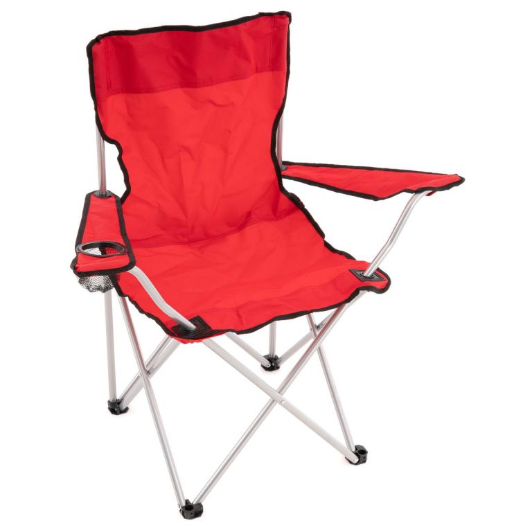 Skládací kempingová židle s držákem nápojů, červená