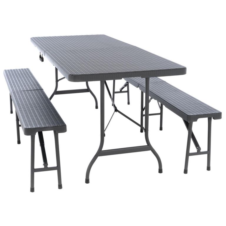 Garthen Zahradní set, 2 lavice a stůl v ratanovém designu - antracit