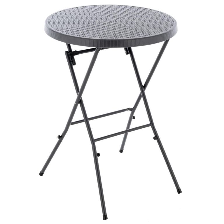 Zahradní barový stolek kulatý, ratanový, 110 cm, šedý