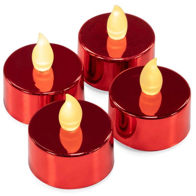 Dekorativní sada 4 LED čajových svíček na baterie, červené