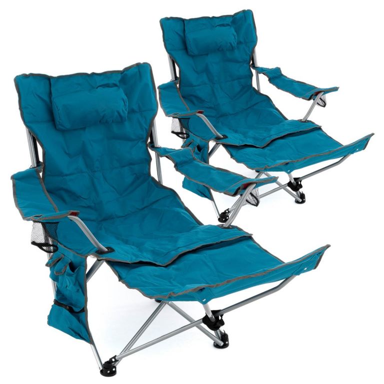 Sada 2 ks kempingových židlí s odnímatelnou podnožkou, modrá