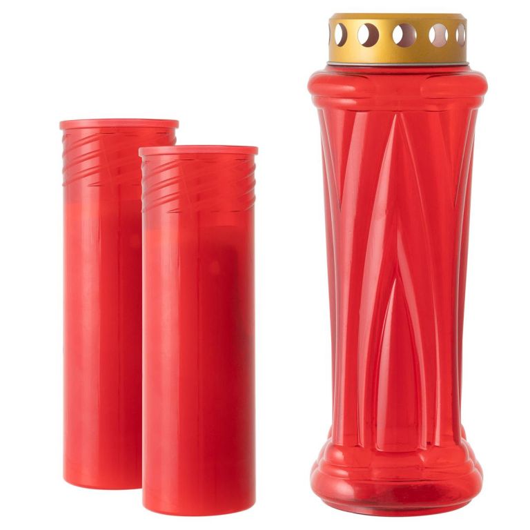 Smuteční svíčka, červená, 28 cm, 3 kusy