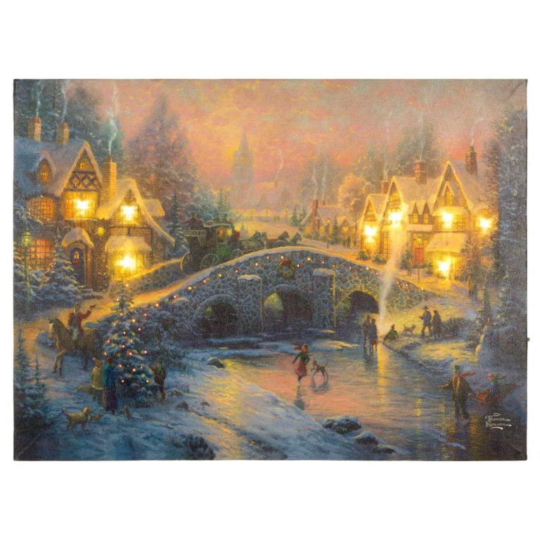Nástenná maľba vianočná krajina, 8 LED, 30 x 40 cm