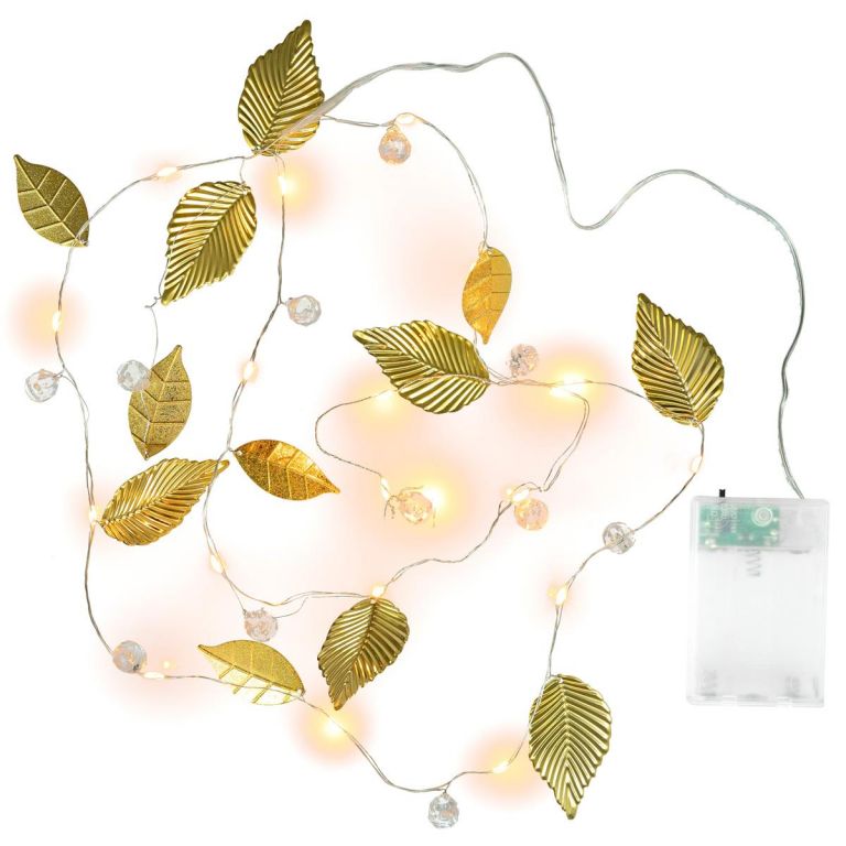 Osvetlenie perly a zlaté listy, 20 LED, teplá biela, 2 kusy