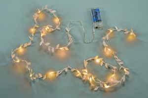 Vánoční LED osvětlení - látkové lístky, 20 LED, teple bílé