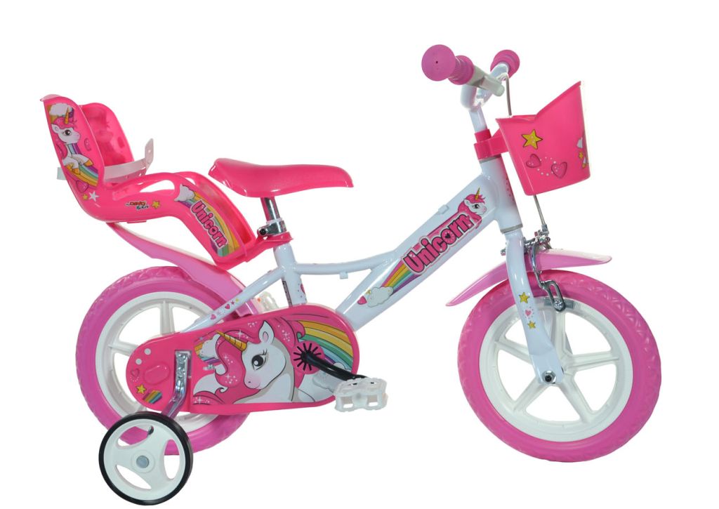 Dino Bikes Dětské kolo 12, potisk jednorožce, bílé/růžové