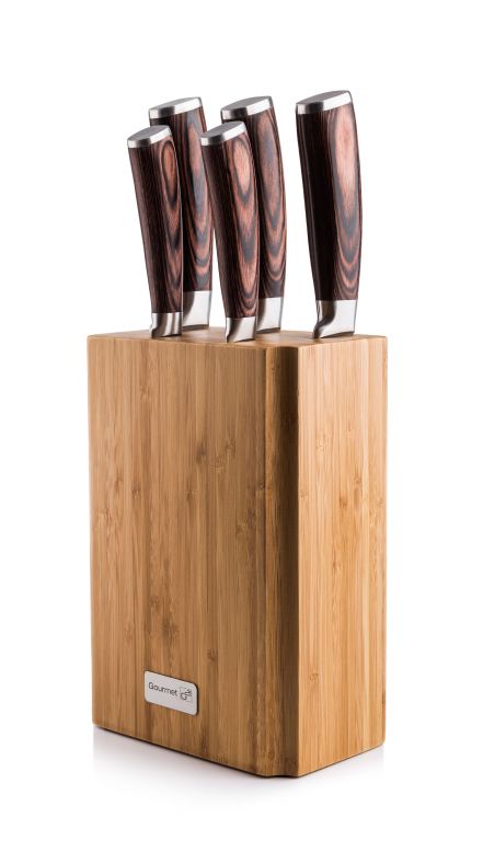 Sada nožů Gourmet Nature + bambusový blok, 5 ks