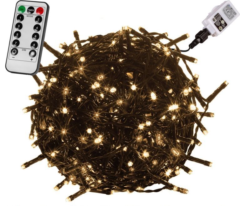 Vánoční osvětlení 10 m,100 LED, teple bílé, zelený kabel