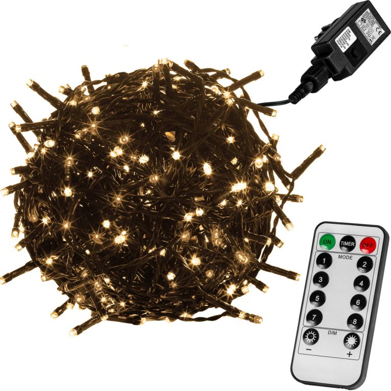 VOLTRONIC® 59754 Vianočné LED osvetlenie 5 m - teple biela 50 LED + ovládač - zelený kábel