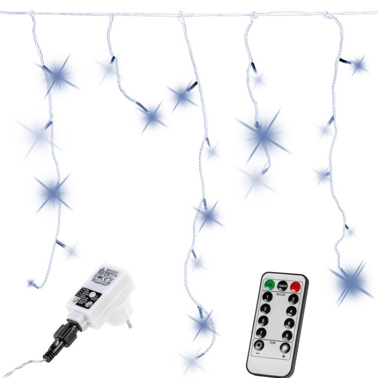 Vianočný dážď - 10 m, 400 LED, studeno biely, ovládač