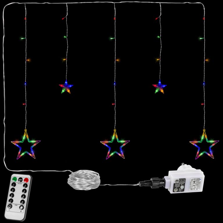 Vianočný záves - 5 hviezd, 61 LED, farebná, ovládač