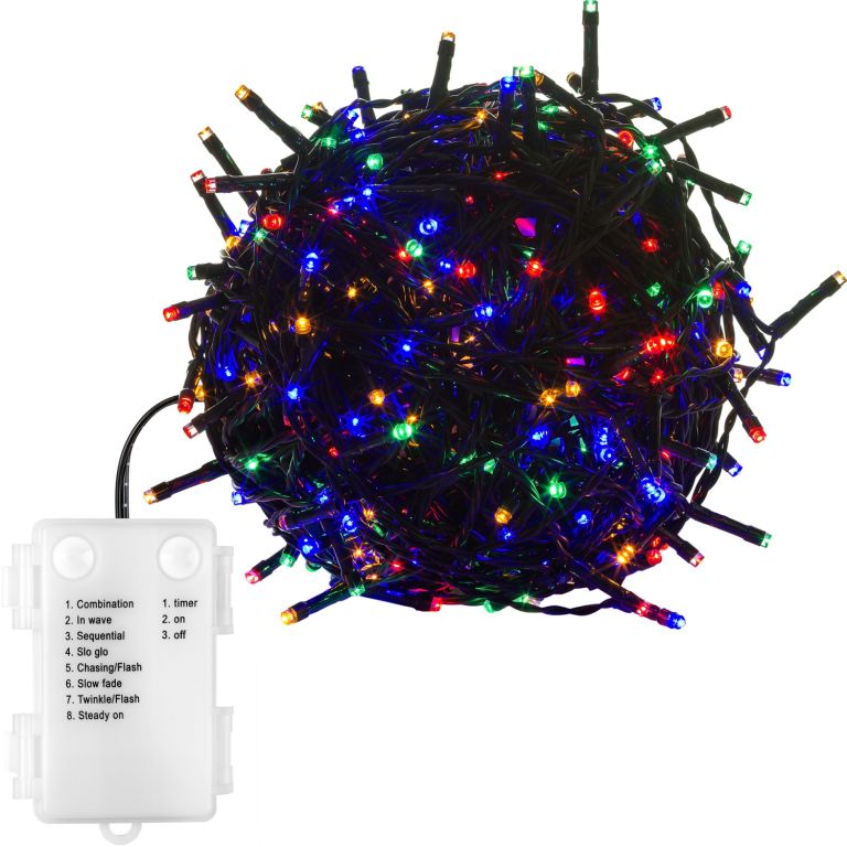 Vianočná reťaz 100 LED - 10 m, farebná, na batérie