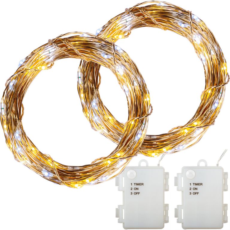 VOLTRONIC 2x 50 LED světelný řetěz, drát, teplá /studená bí