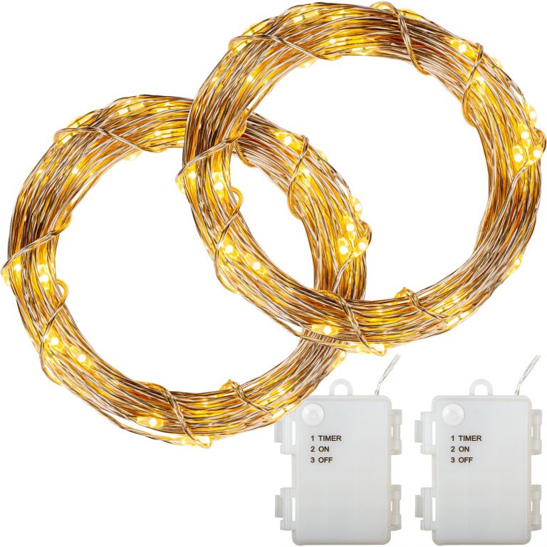 Sada 2 kusov svetelných drôtov - 100 LED, teple biela