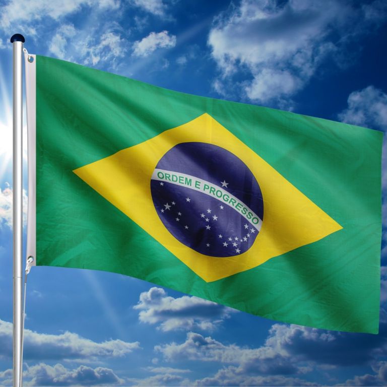 Vlajkový stožiar vrátane vlajky Brazília, 650 cm